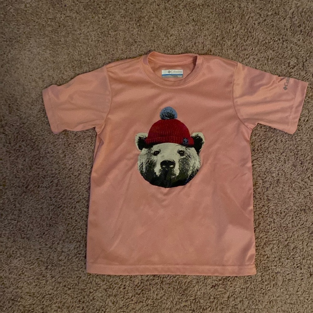 XS Columbia hiking bear shirt salmon pink camping outdoor